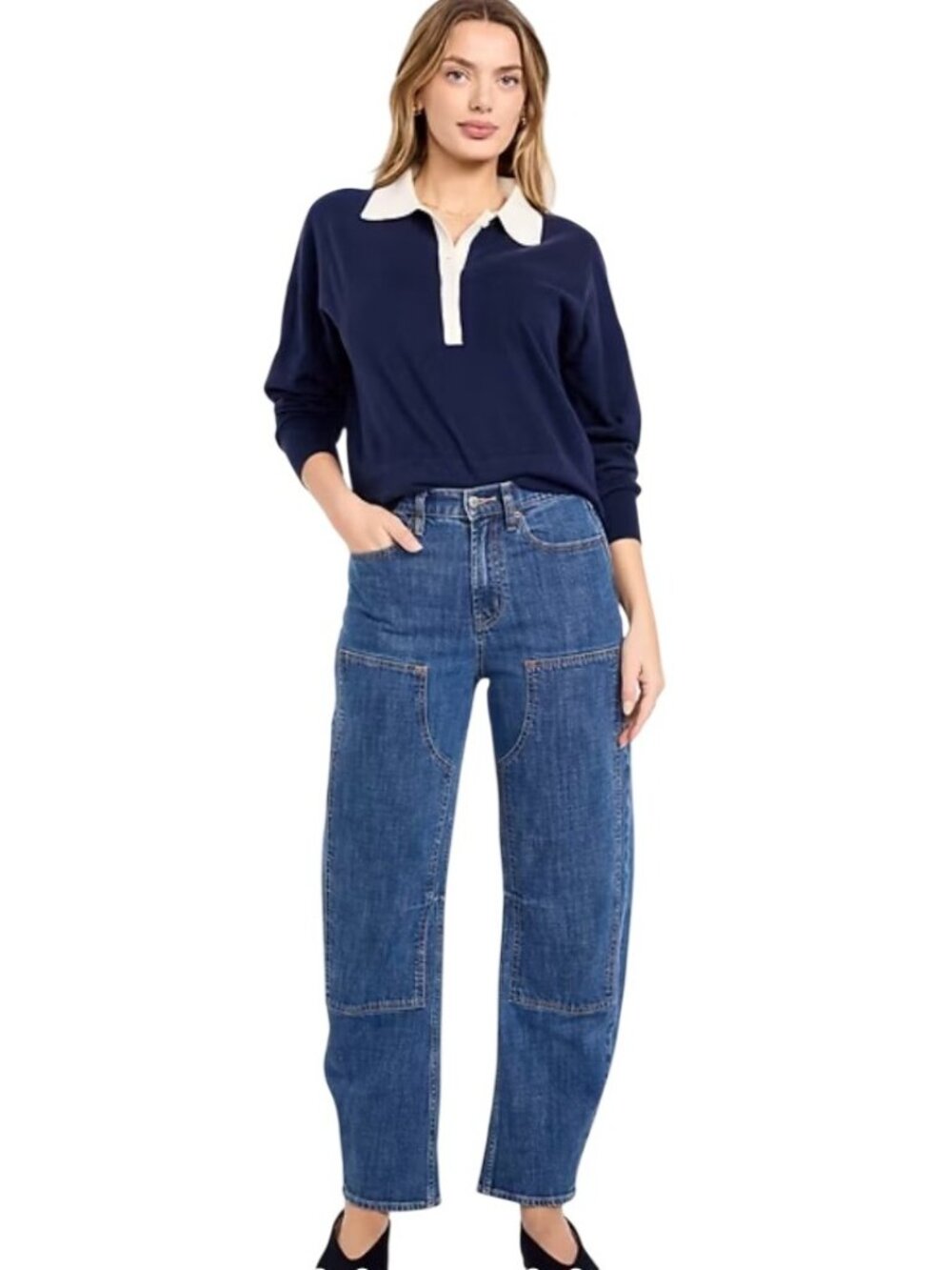 Old Navy High-Waisted Baggy Barrel Utility Jeans Denim Blue Size 12